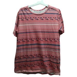 Woman Within Size 1X (22/24) Light Red/Pink Multi-Pattern Short Sleeve T-Shirt